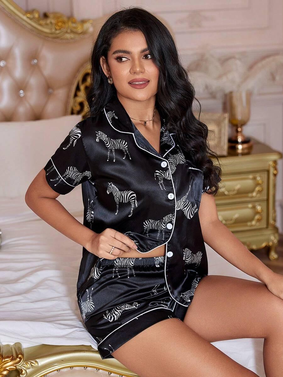 Printed Satin Pajama Set – Elegant And Comfortable Loungewear-Secret Slim Wear