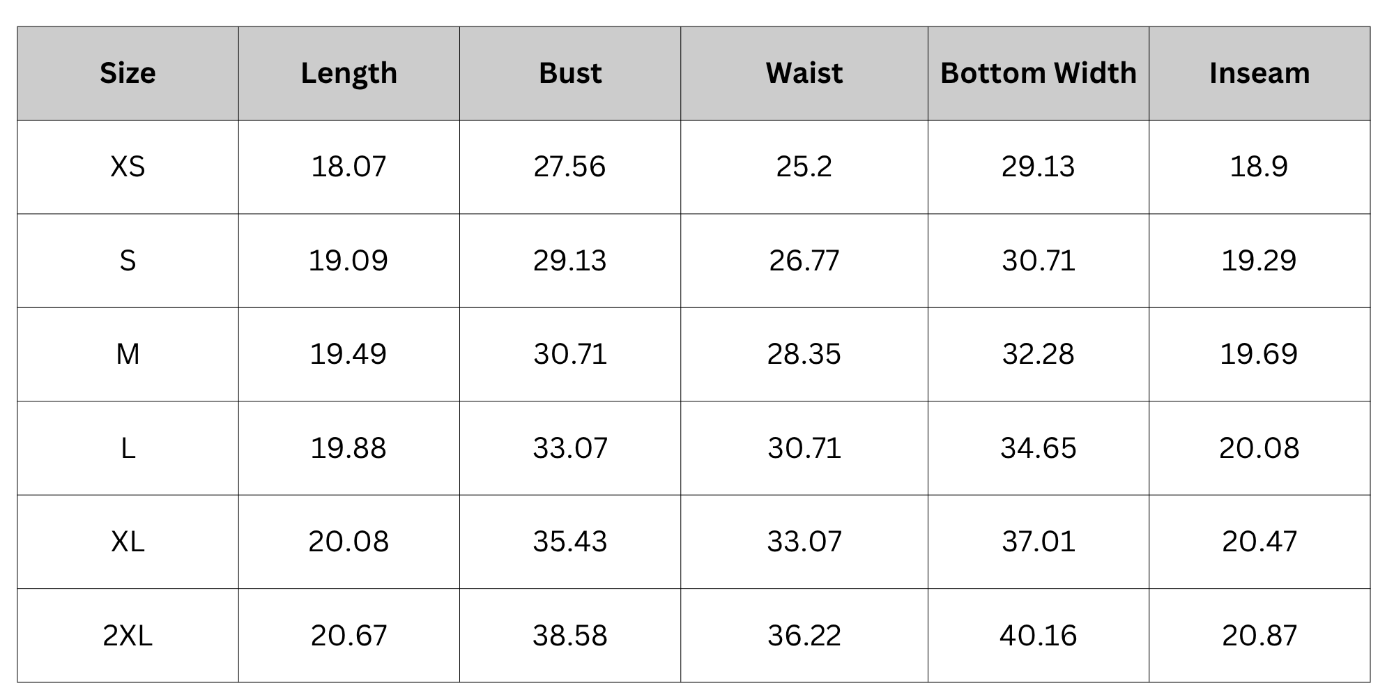 Size Chart