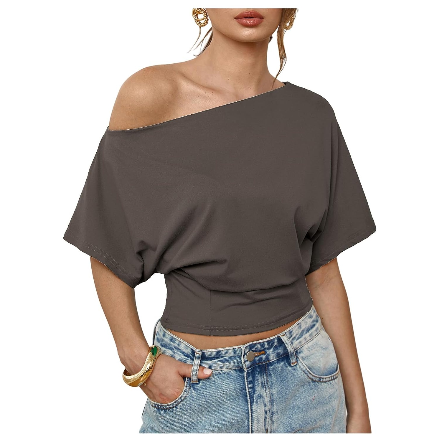 Asymmetrical Crop Sleeve Top For Women