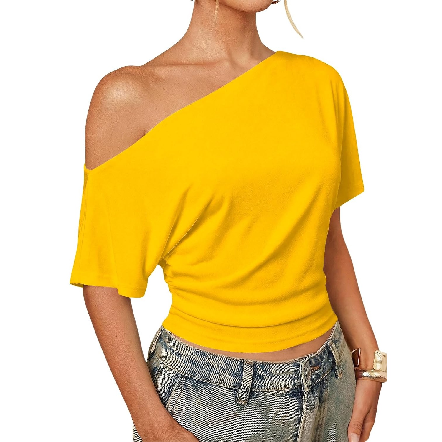 Asymmetrical Crop Sleeve Top For Women