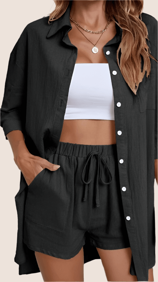 Button-Up Shirt Shorts Set – Perfect Blend of Style and Ease-Secret Slim Wear