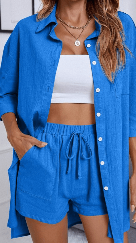Button-Up Shirt Shorts Set – Perfect Blend of Style and Ease-Secret Slim Wear