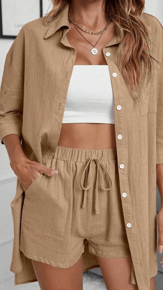 Button-Up Shirt Shorts Set – Perfect Blend of Style and Ease-Secret Slim Wear