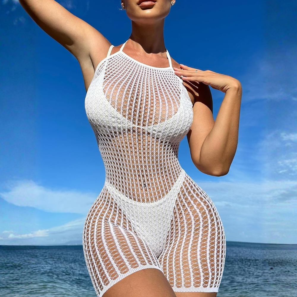 Crochet Mesh Beach Cover Up Romper