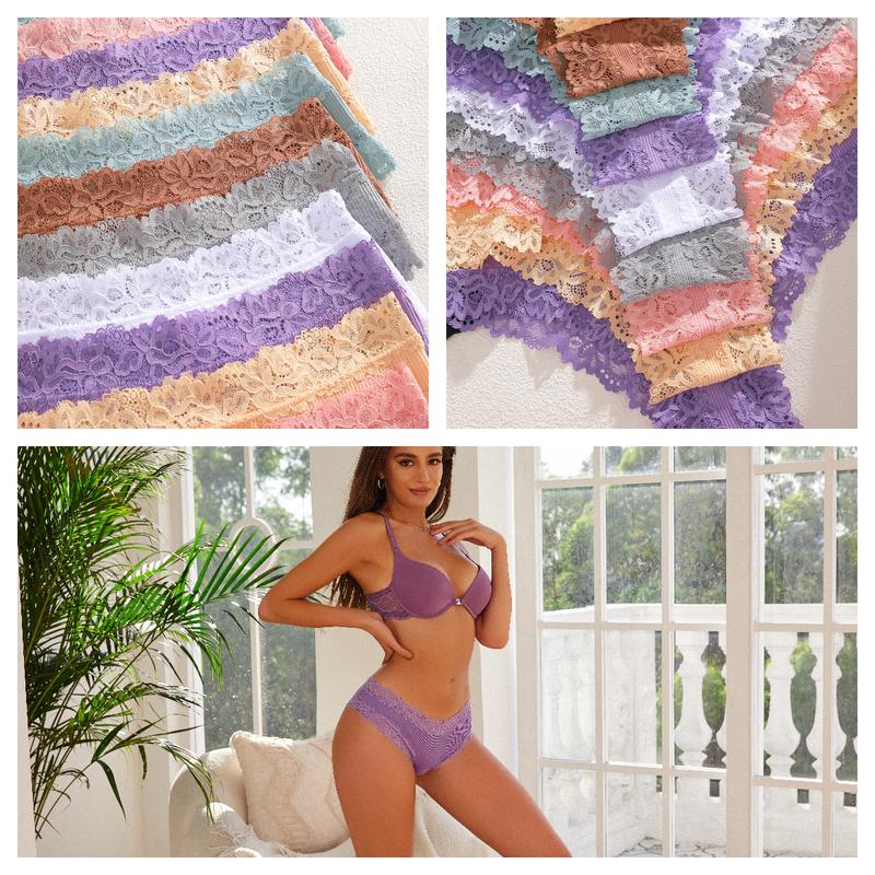 FINETOO Women's 15PCS Cotton Panties Lace Low Rise  Basic Brazilian Bikini  Cute Panties Soft Breathable Lingerie S-XL Fashionable Minimalist