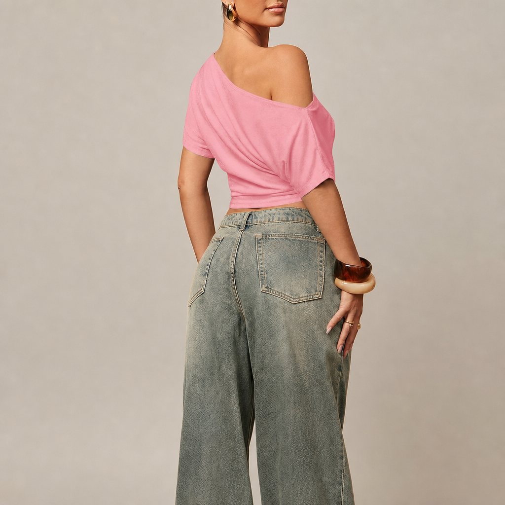 Asymmetrical Crop Sleeve Top For Women
