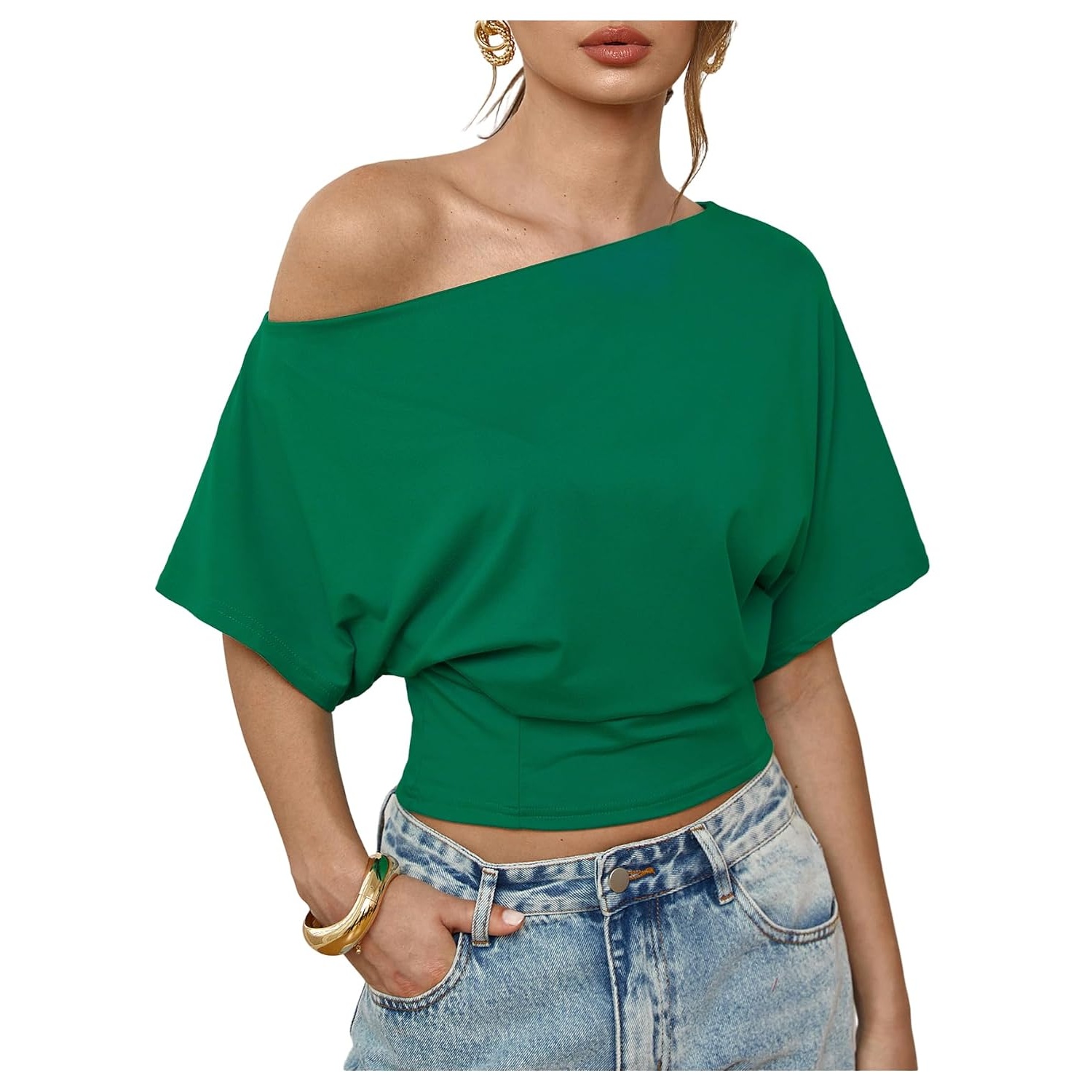 Asymmetrical Crop Sleeve Top For Women