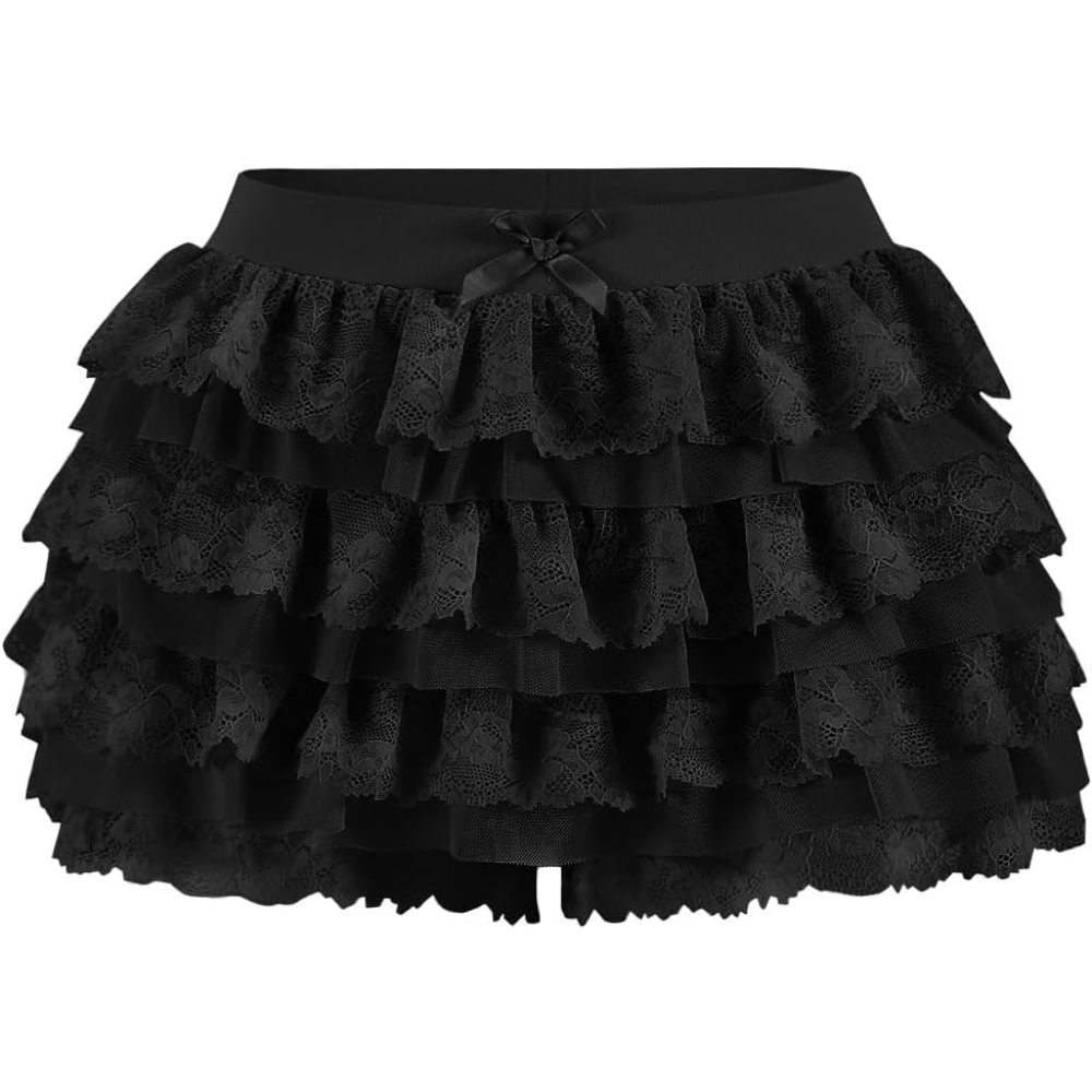 Lolita Inspired Ruffle Shorts with Lace Layered and Pumpkin Silhouette for Women
