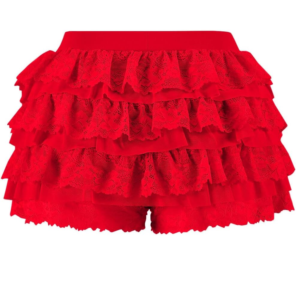 Lolita Inspired Ruffle Shorts with Lace Layered and Pumpkin Silhouette for Women