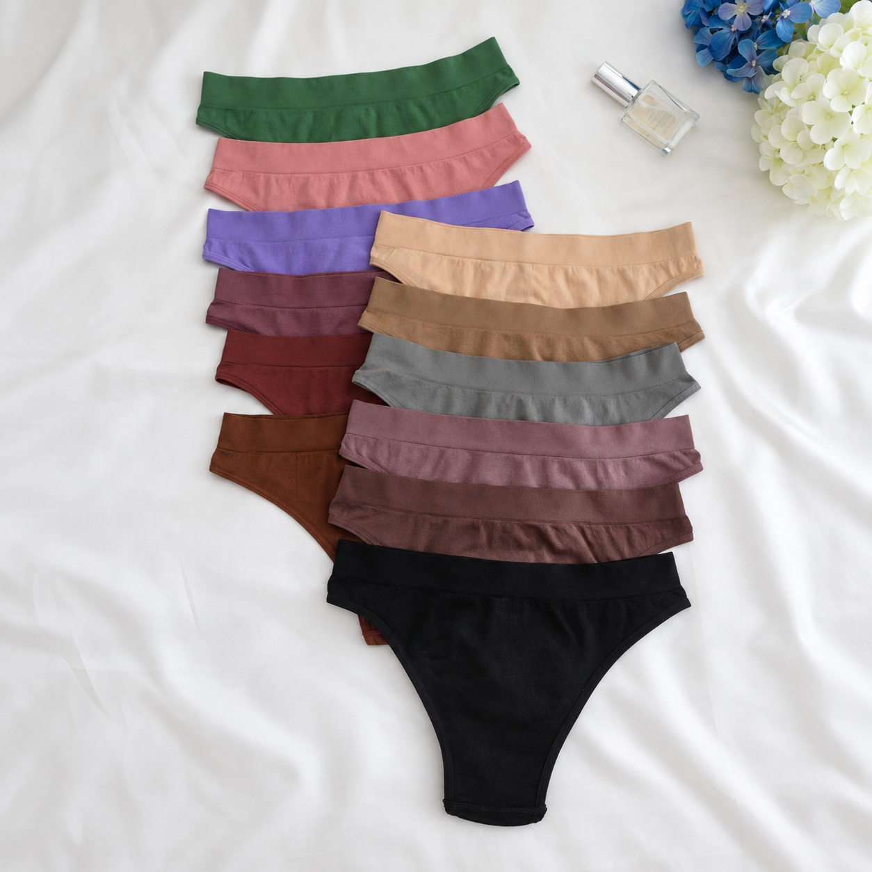 Pack Of 12 Seamless Knitted Thong Panties For Women
