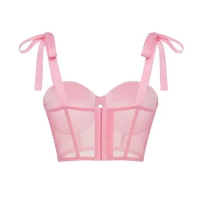 Mesh Sequin Floral Jacquard Corset Crop Top For Women