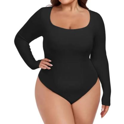 Plus Size Long Sleeve Scoop Bodysuit For Women