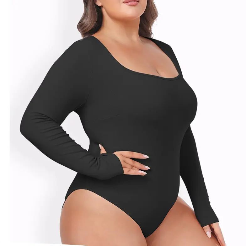Scoop Neck Thong Women Breathable Long Sleeve Bodysuit
