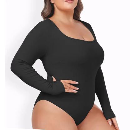 Scoop Neck Thong Women Breathable Long Sleeve Bodysuit