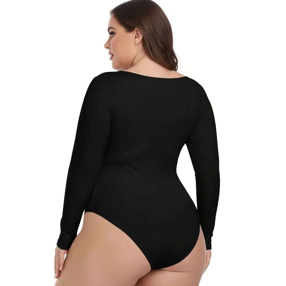 Scoop Neck Thong Women Breathable Long Sleeve Bodysuit