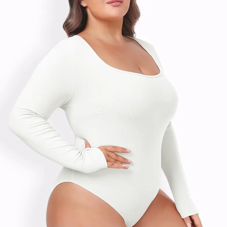 Scoop Neck Thong Women Breathable Long Sleeve Bodysuit