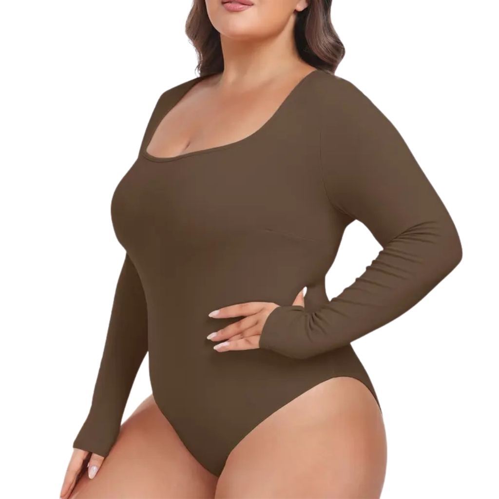 Scoop Neck Thong Women Breathable Long Sleeve Bodysuit