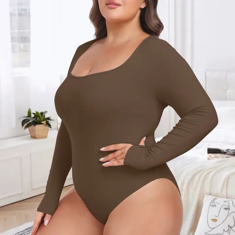 Scoop Neck Thong Women Breathable Long Sleeve Bodysuit