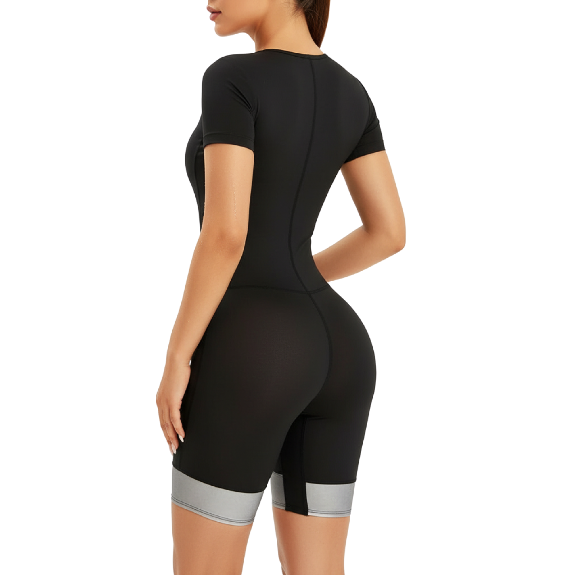 Zip Front Short Sleeve Fitness Romper Slim Workout Suit For Women