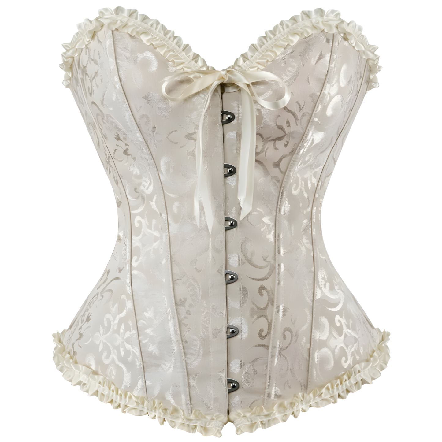 Satin Floral Lace Up Overbust Corset For Women