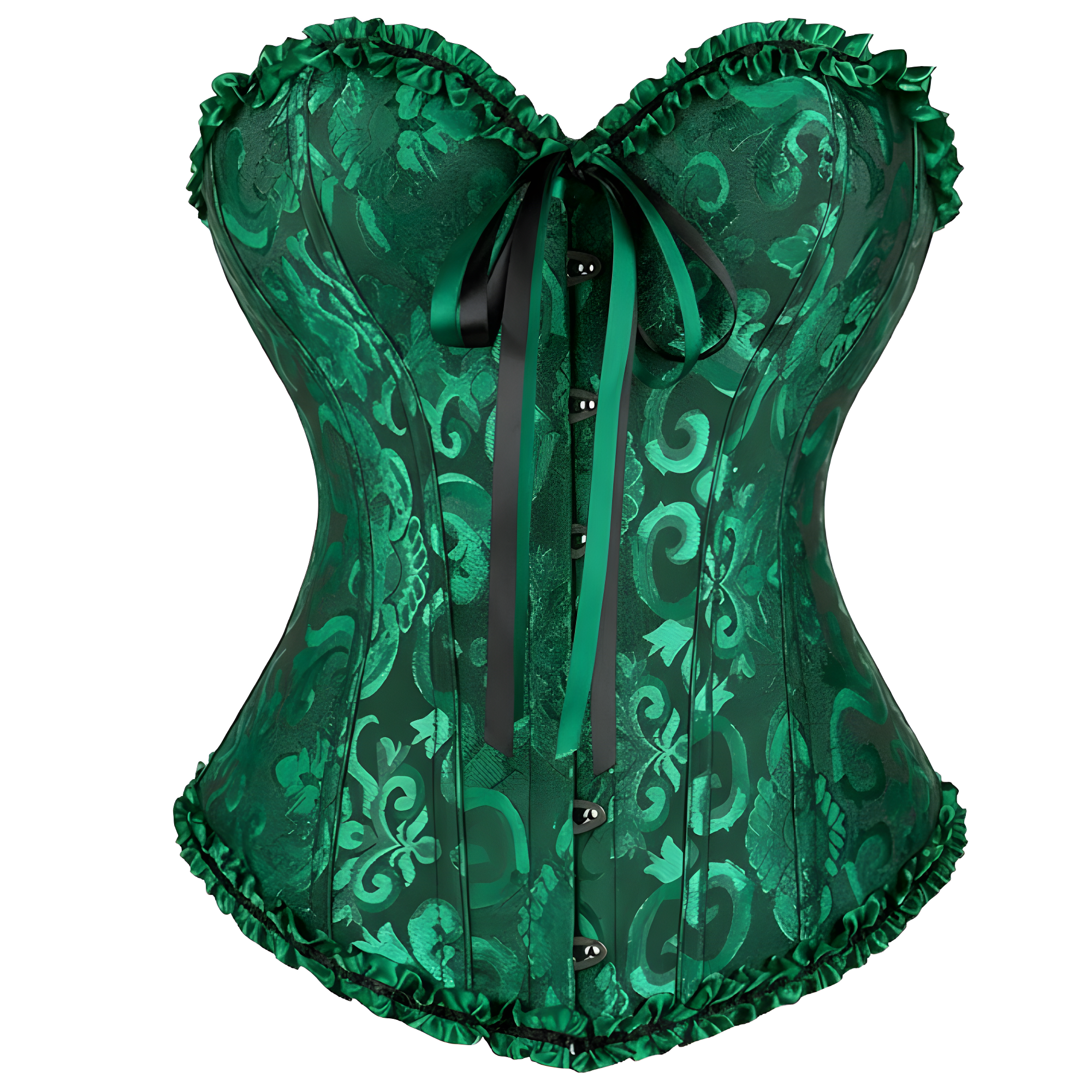 Satin Floral Lace Up Overbust Corset For Women