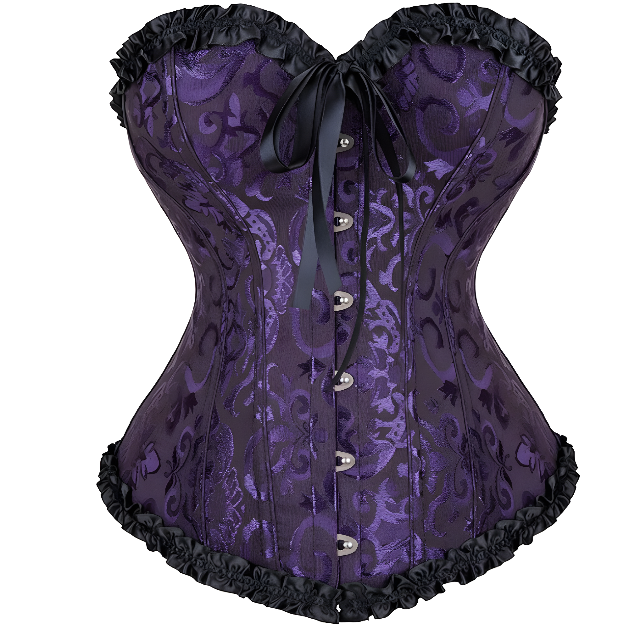 Satin Floral Lace Up Overbust Corset For Women