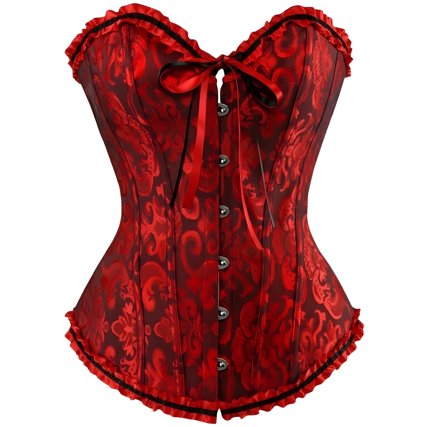 Satin Floral Lace Up Overbust Corset For Women