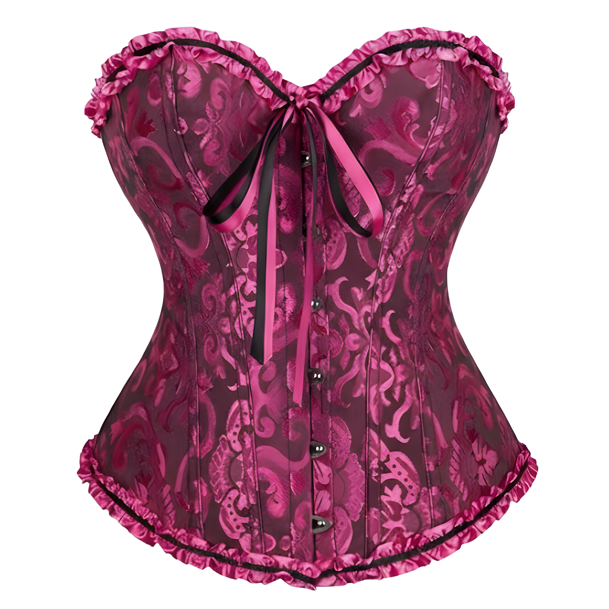 Satin Floral Lace Up Overbust Corset For Women