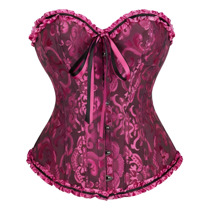Satin Floral Lace Up Overbust Corset For Women