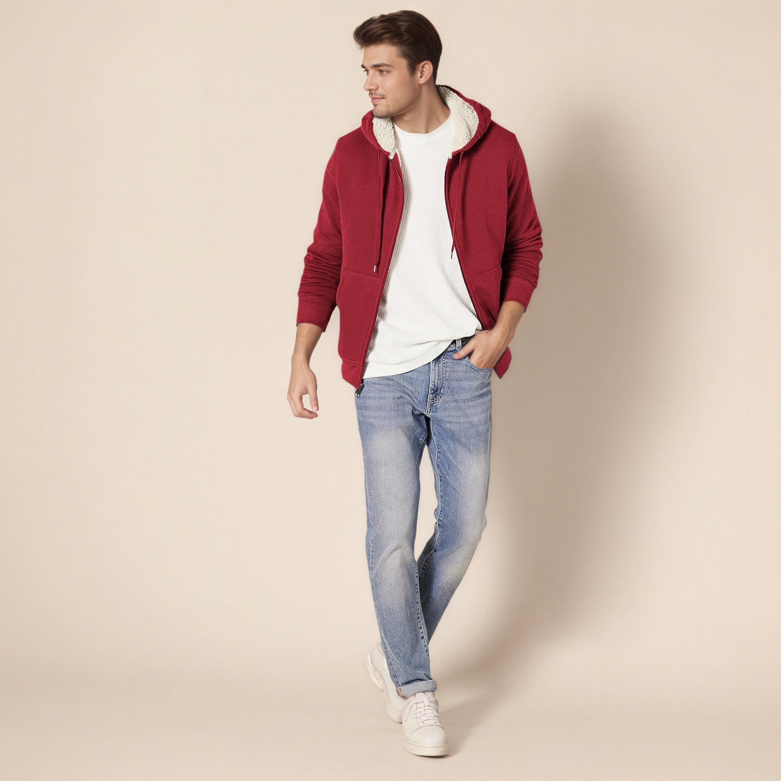 Hoodie For Men, Sherpa-Lined Full-Zip Fleece Sweatshirt