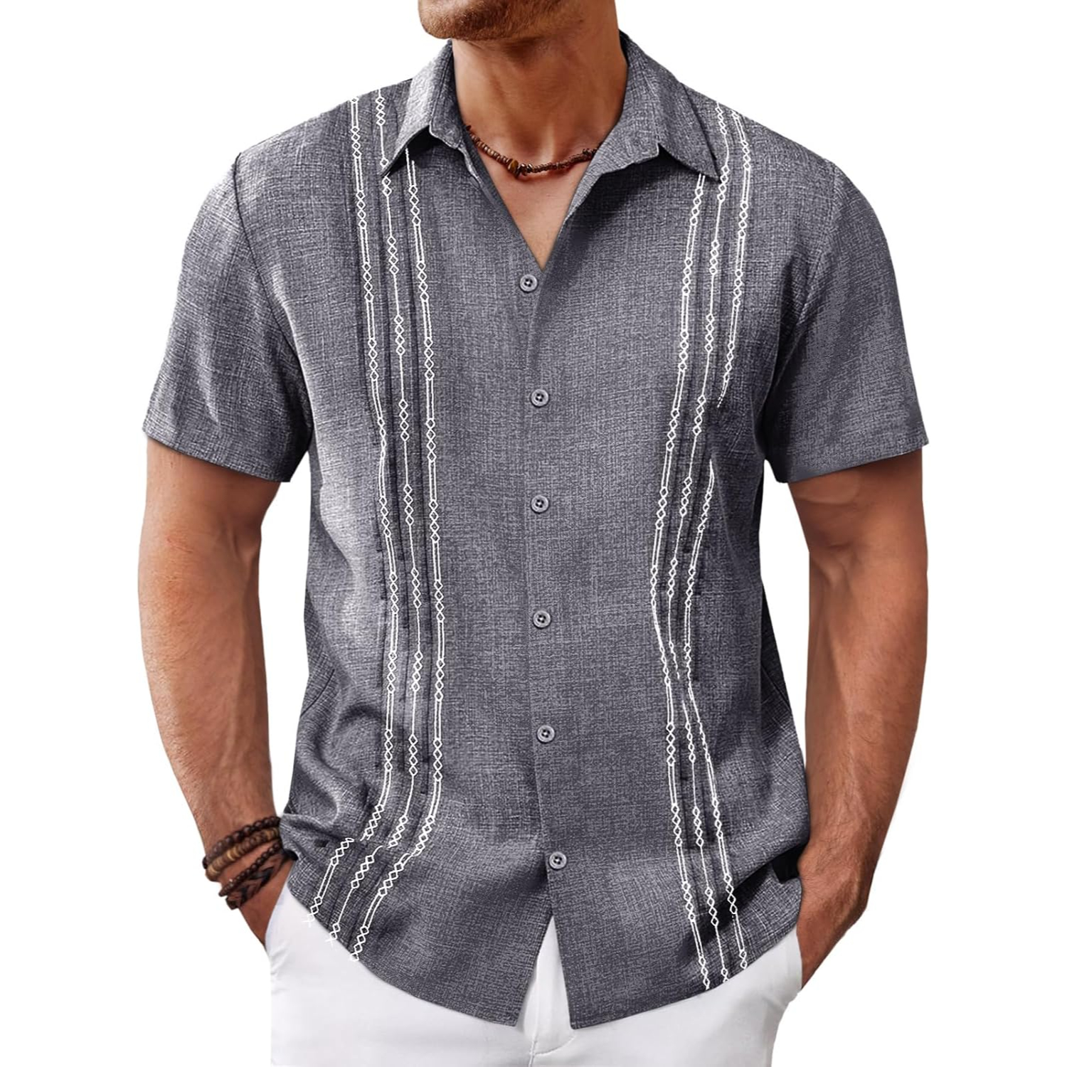   Button Down Cuban Guayabera Sleeve Shirts Short 