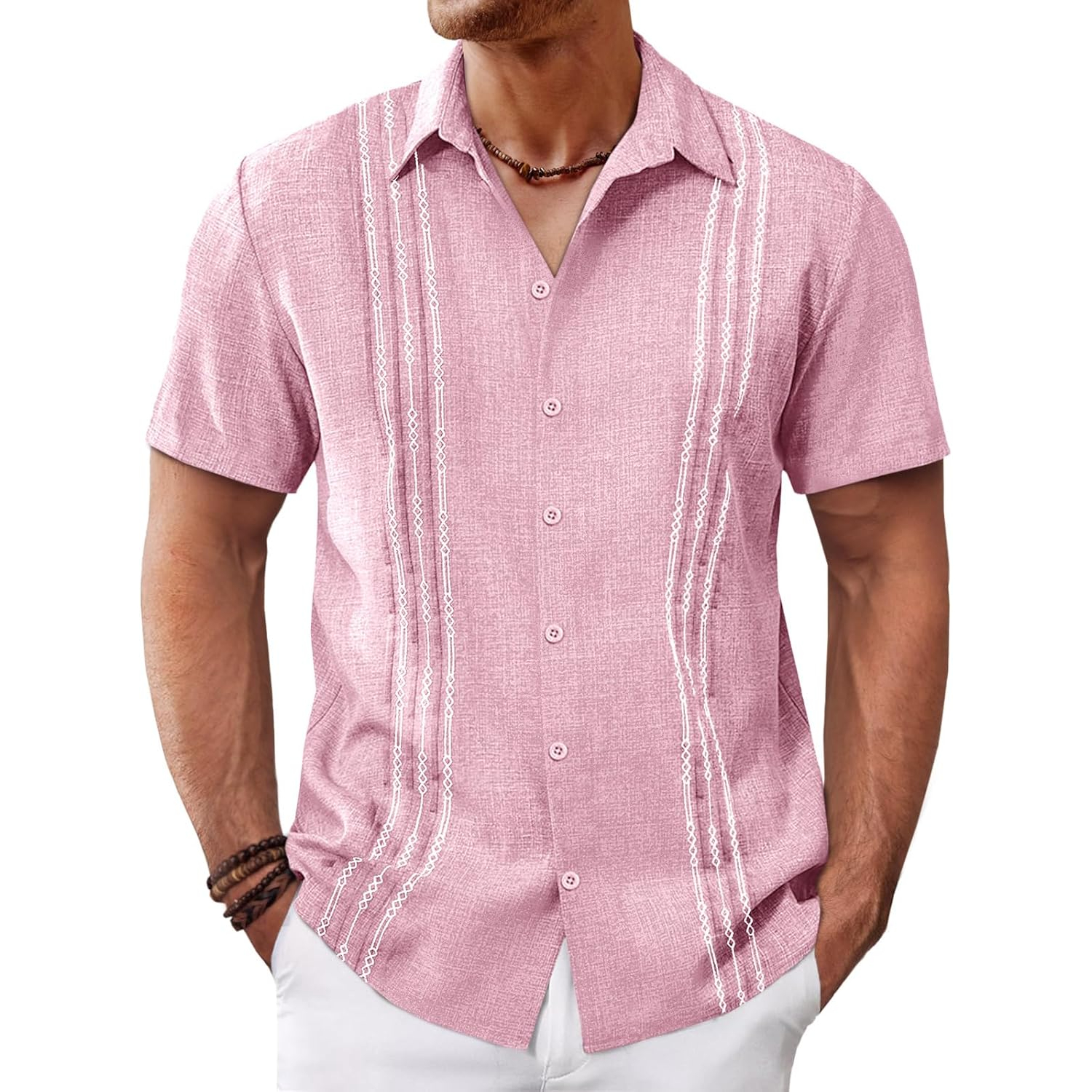   Button Down Cuban Guayabera Sleeve Shirts Short 