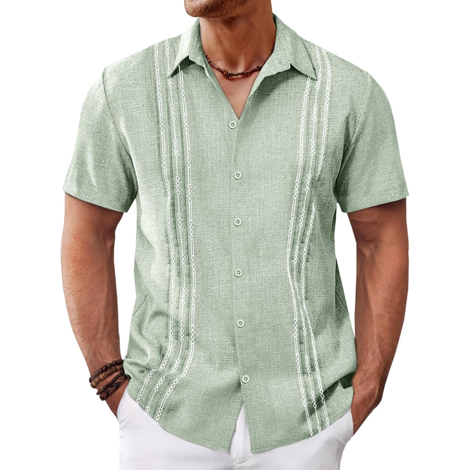   Button Down Cuban Guayabera Sleeve Shirts Short 