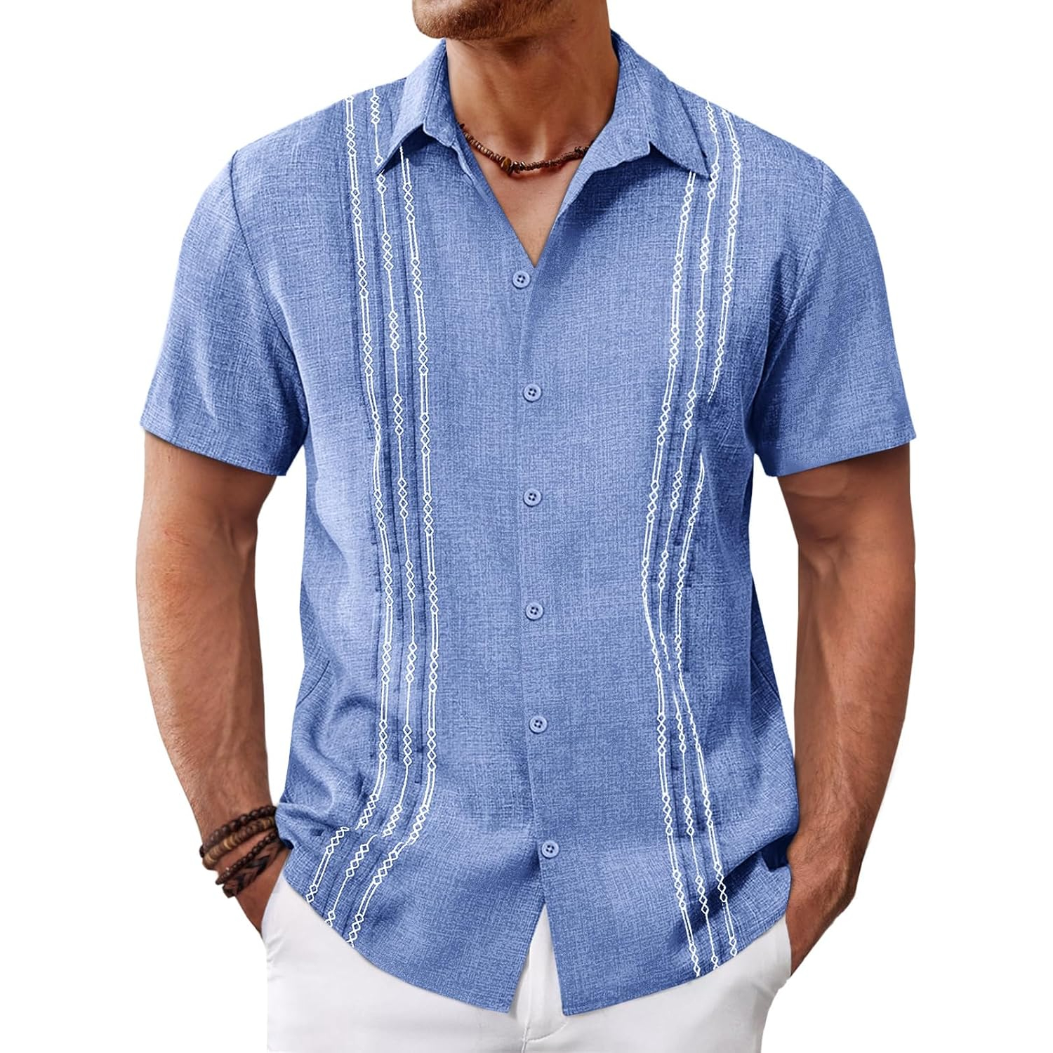   Button Down Cuban Guayabera Sleeve Shirts Short 