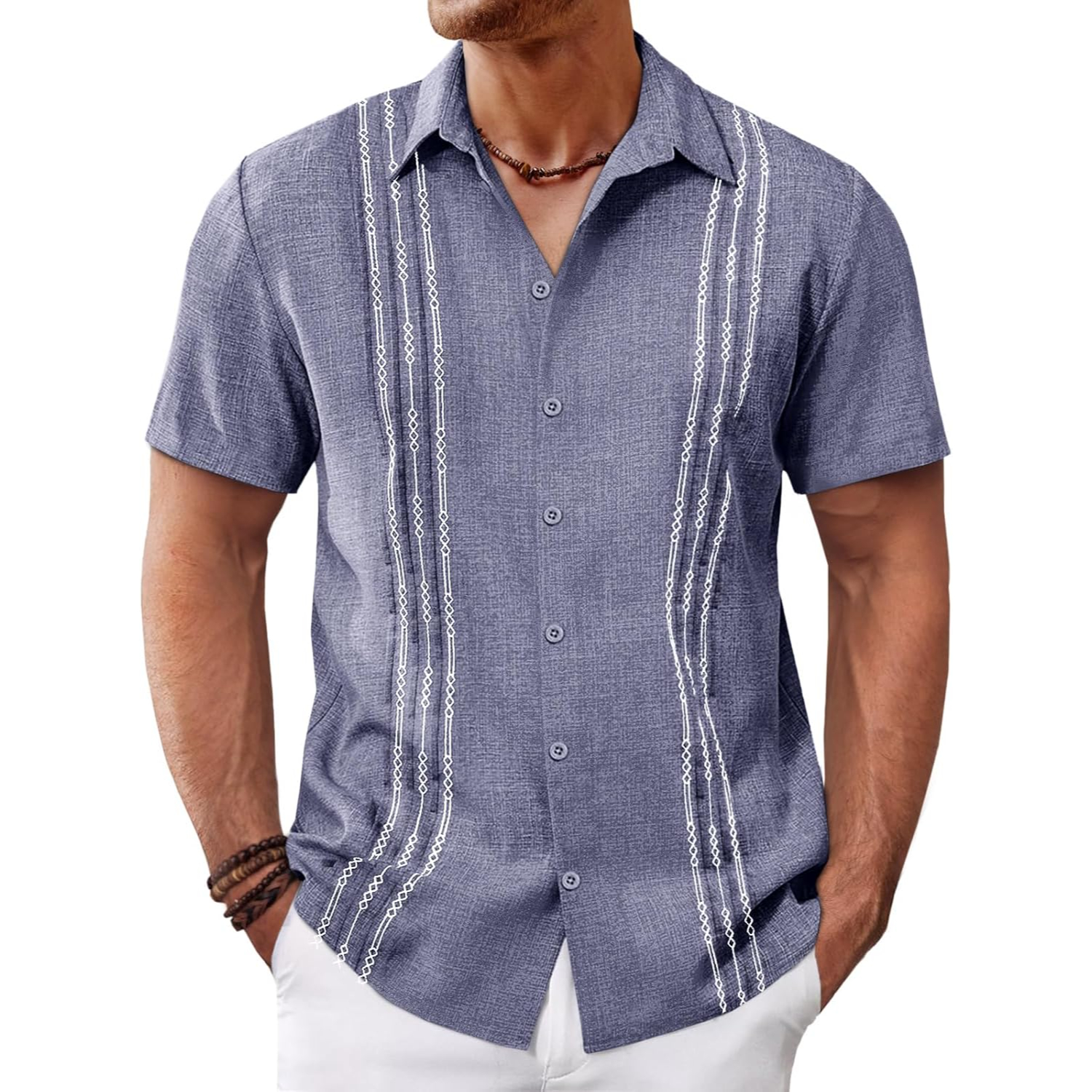   Button Down Cuban Guayabera Sleeve Shirts Short 
