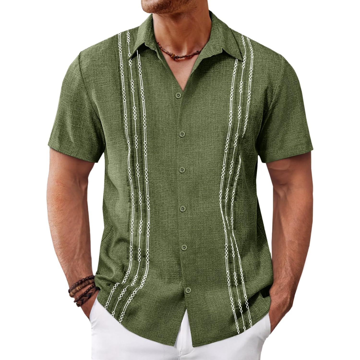   Button Down Cuban Guayabera Sleeve Shirts Short 