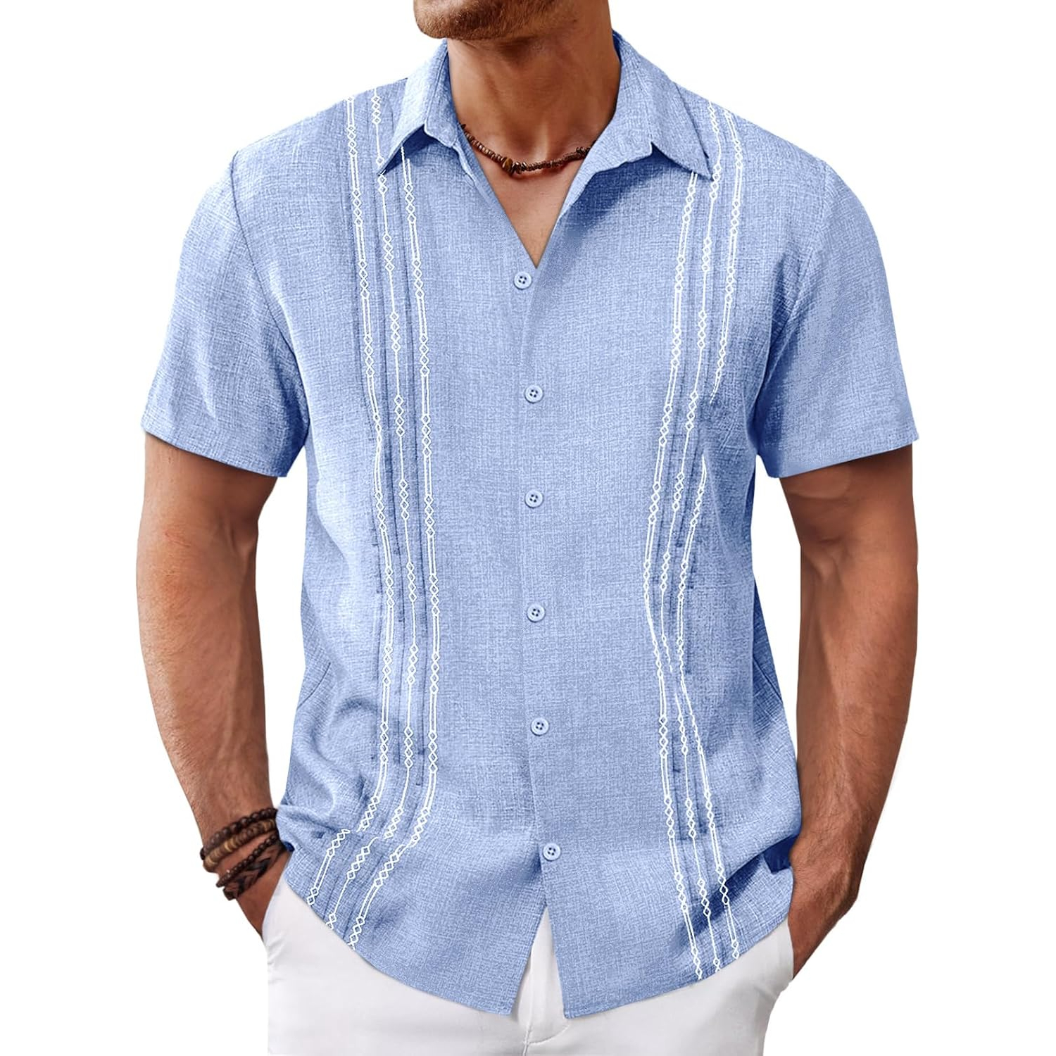   Button Down Cuban Guayabera Sleeve Shirts Short 