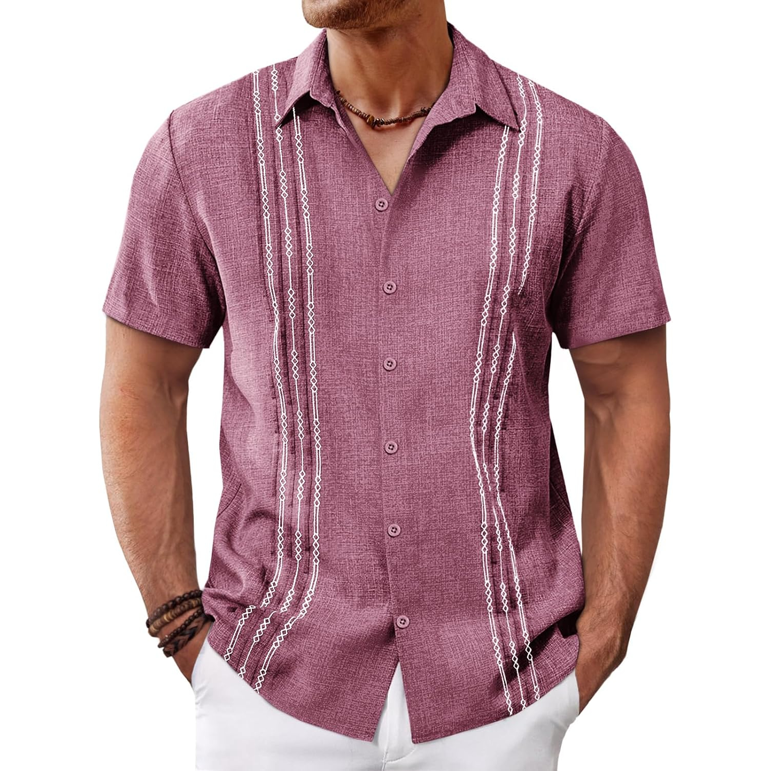   Button Down Cuban Guayabera Sleeve Shirts Short 