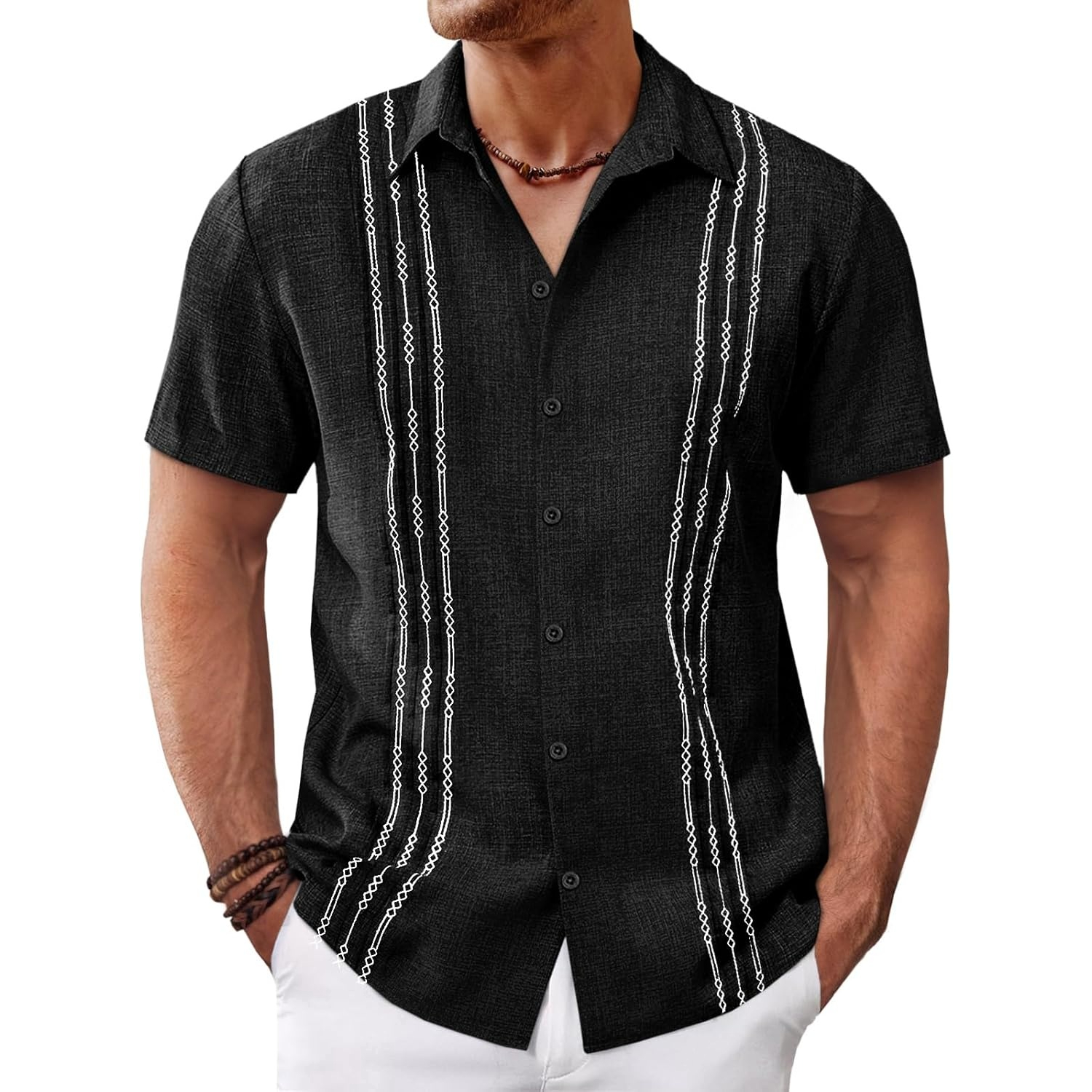   Button Down Cuban Guayabera Sleeve Shirts Short 