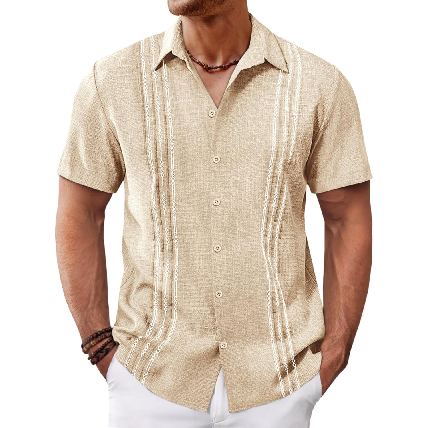   Button Down Cuban Guayabera Sleeve Shirts Short 