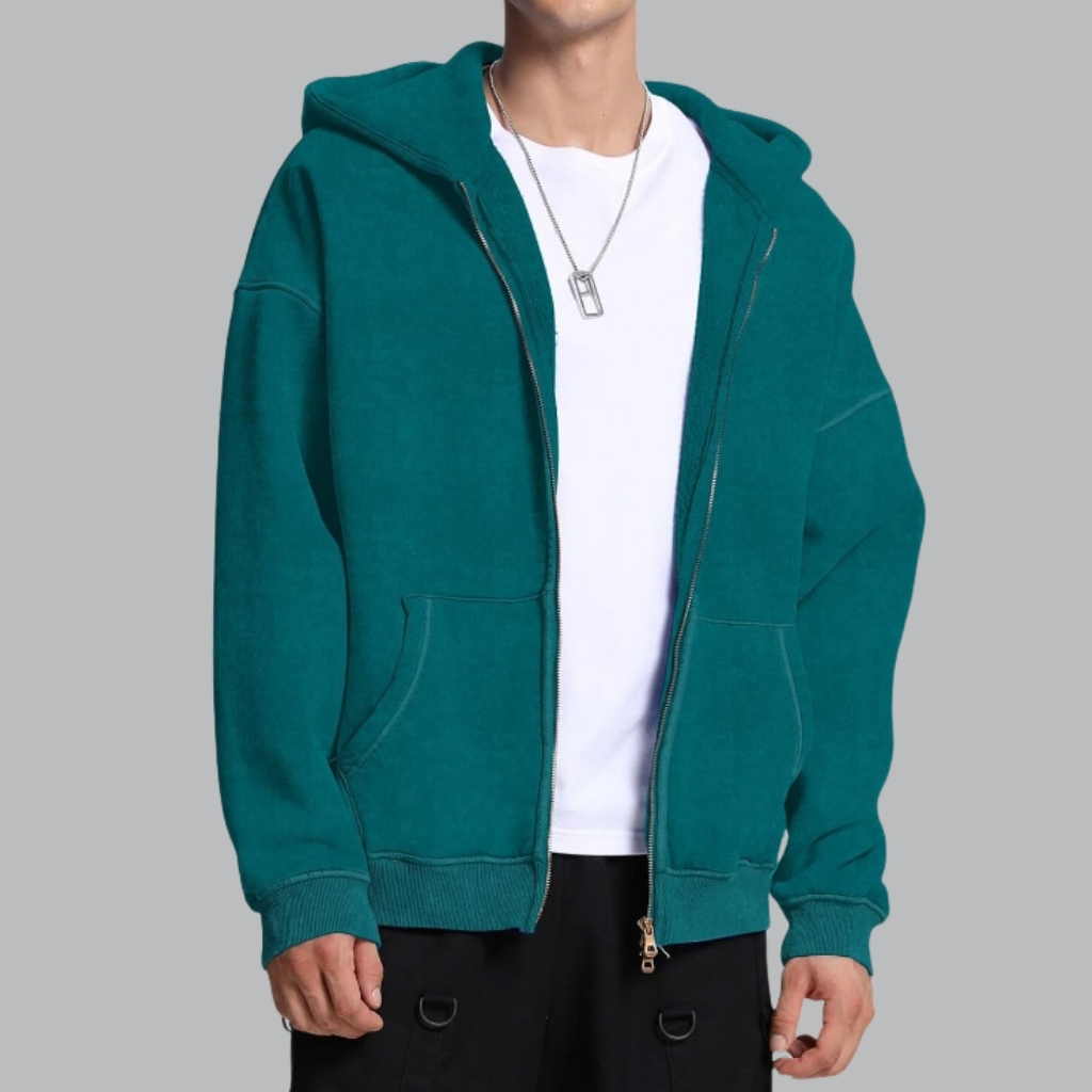 Double Zip Up Hoodie Oversized Acid Wash Heavyweight Fleece Cotton Zipper Hoodie