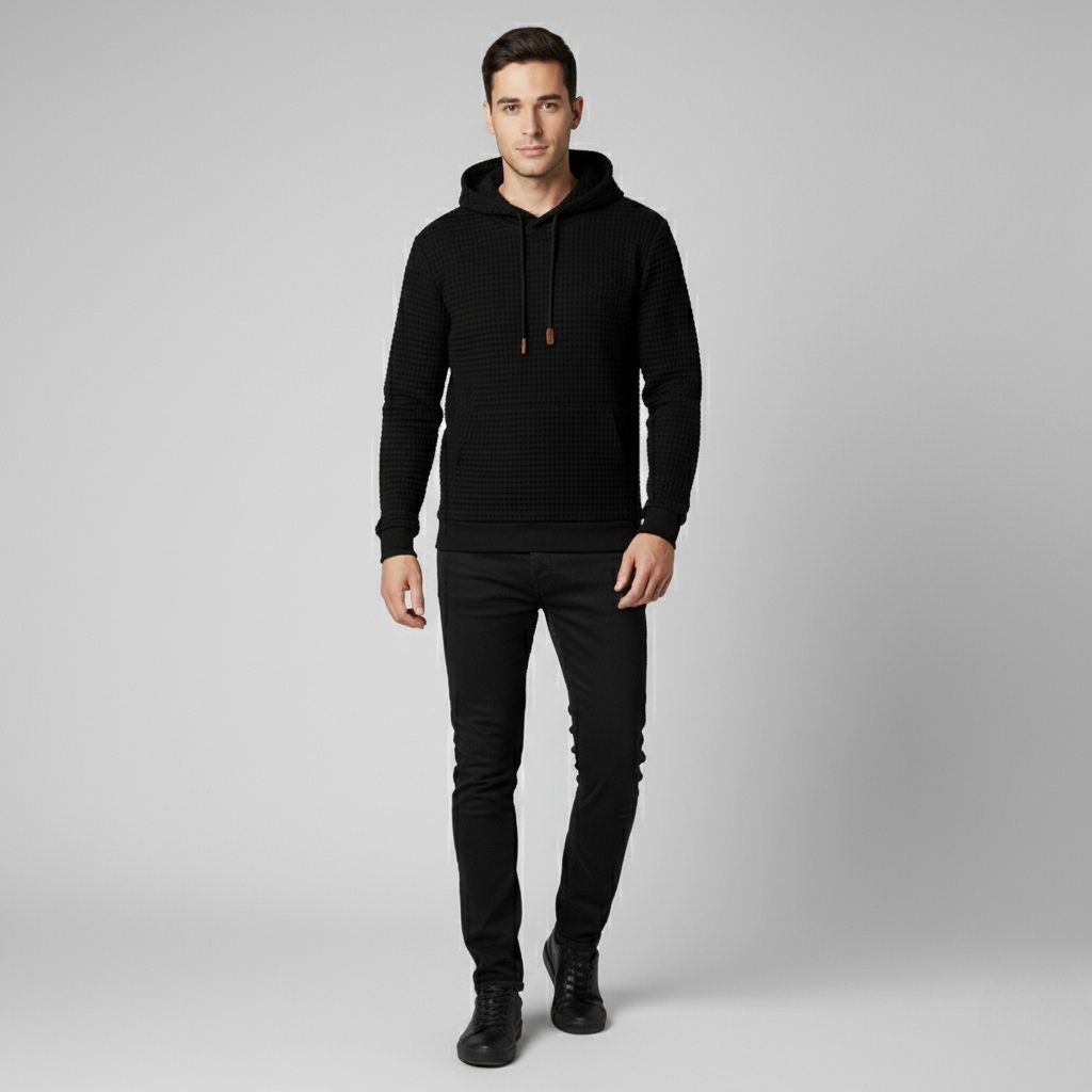  Long Sleeve Pullover Patchwork Plaid Jacquard Hoodie