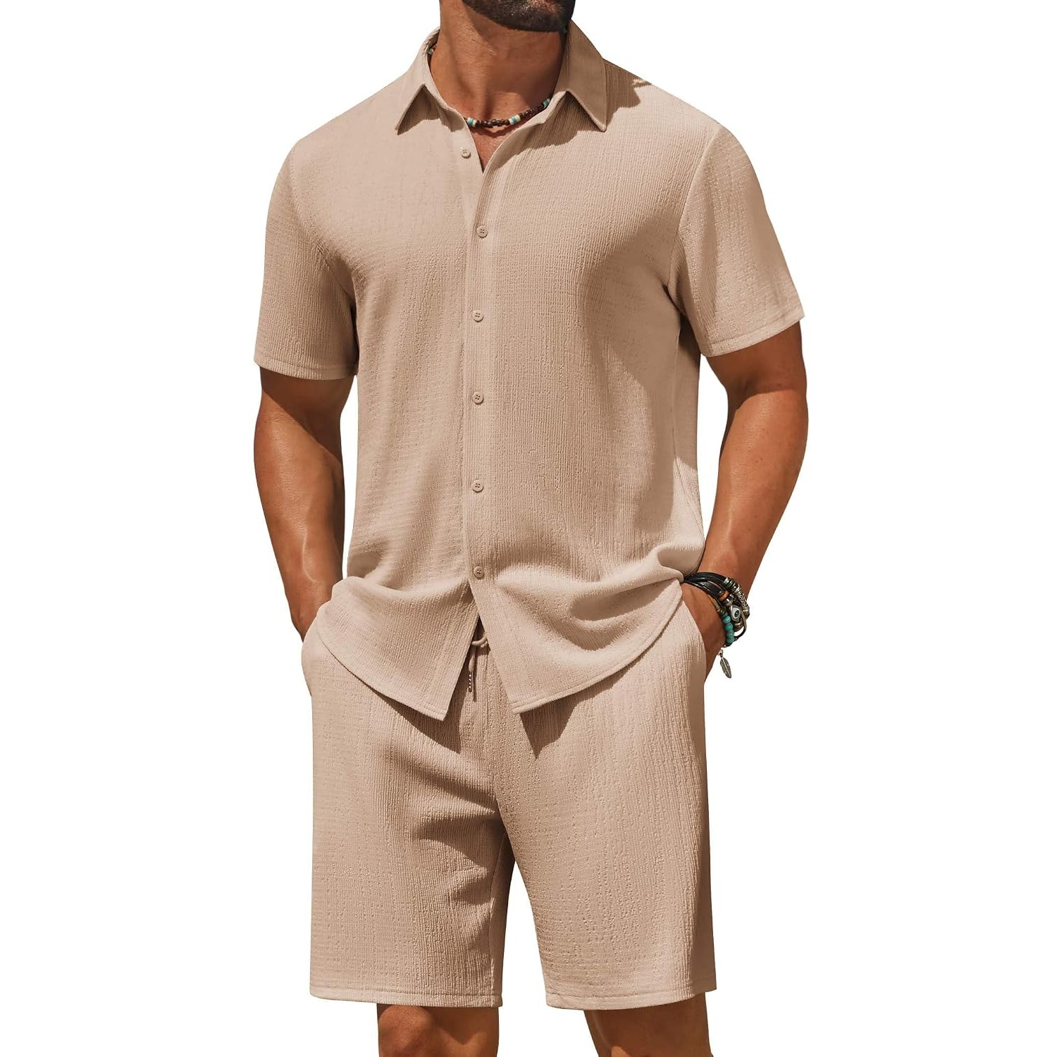 Casual Beach Short And Shirt Outfit Set For Men