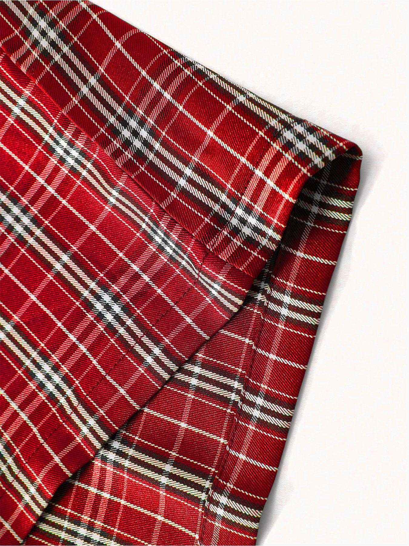 Retro Plaid & Letter Print Short Sleeve Shirt, Loose-Fitting Woven Top for All Seasons, Vintage Style Button Up Front Shirt, Casual Comfy Shirt