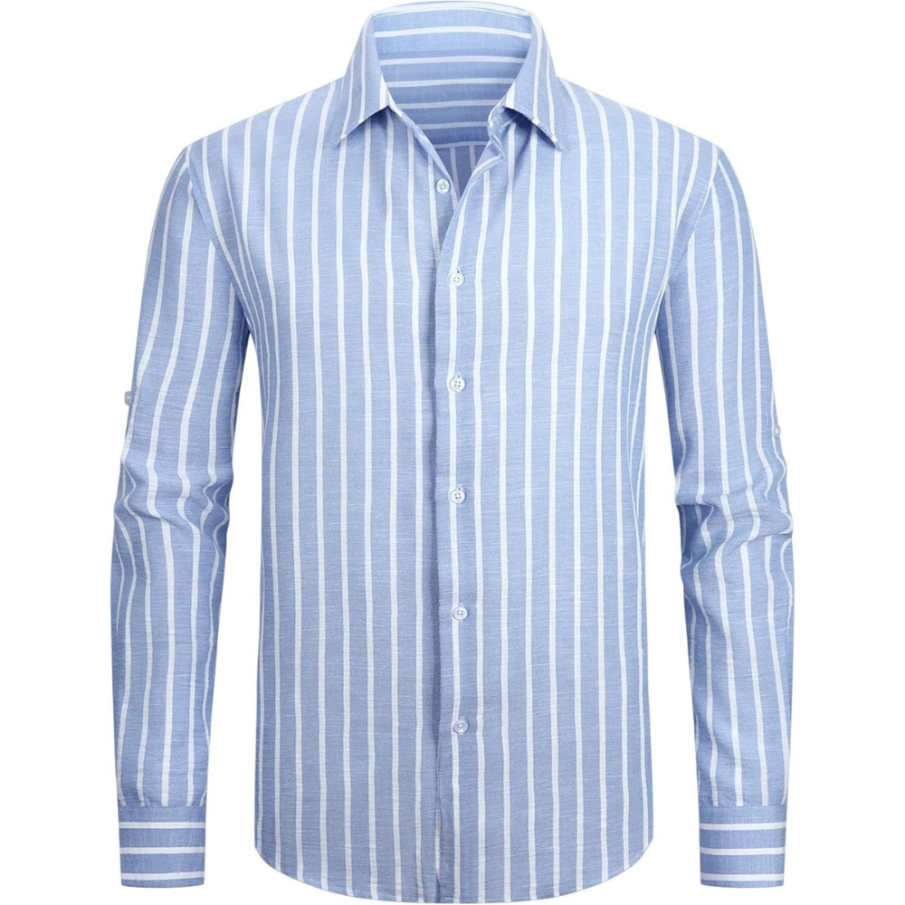 Button Down Beach Style Casual Linen Long Sleeve Shirt 