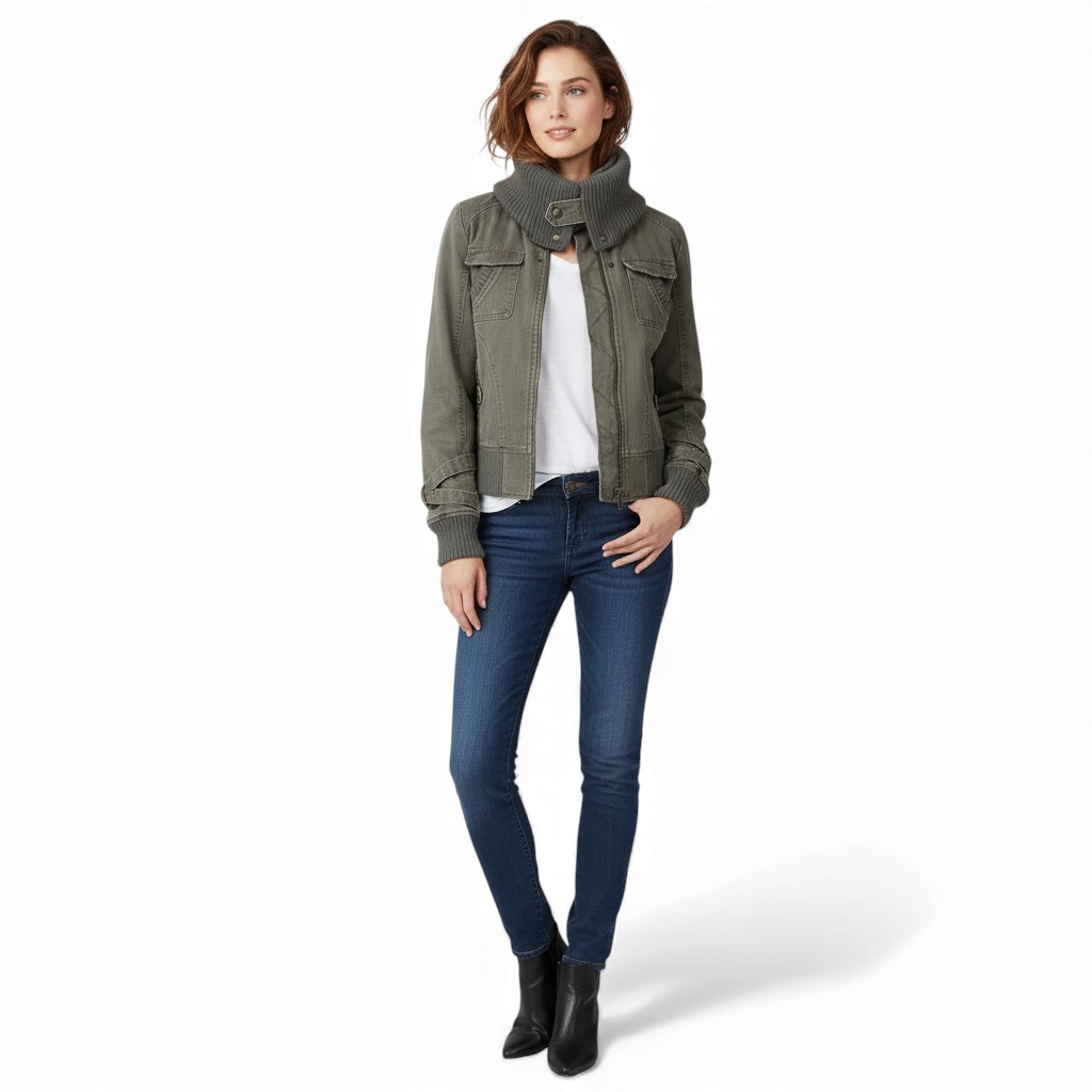 Ribbed Collar Cargo Jacket