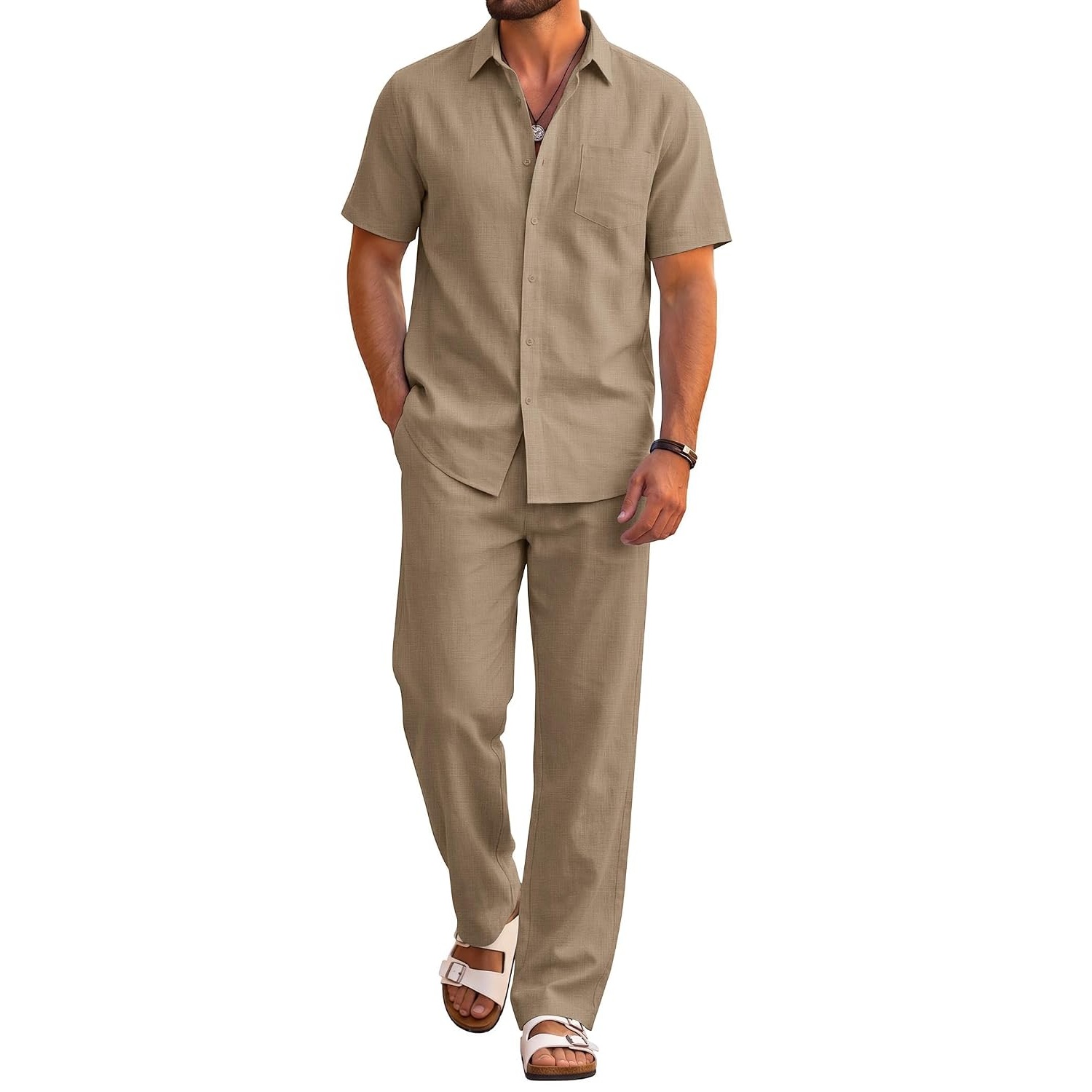 Casual Beach Shorts And Shirt Outfit Set For Men