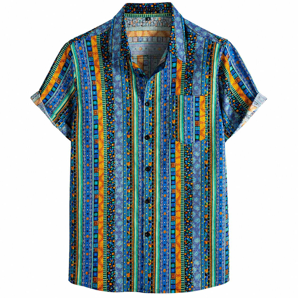 Printed Casual Short Sleeve Button Down Shirts For Men