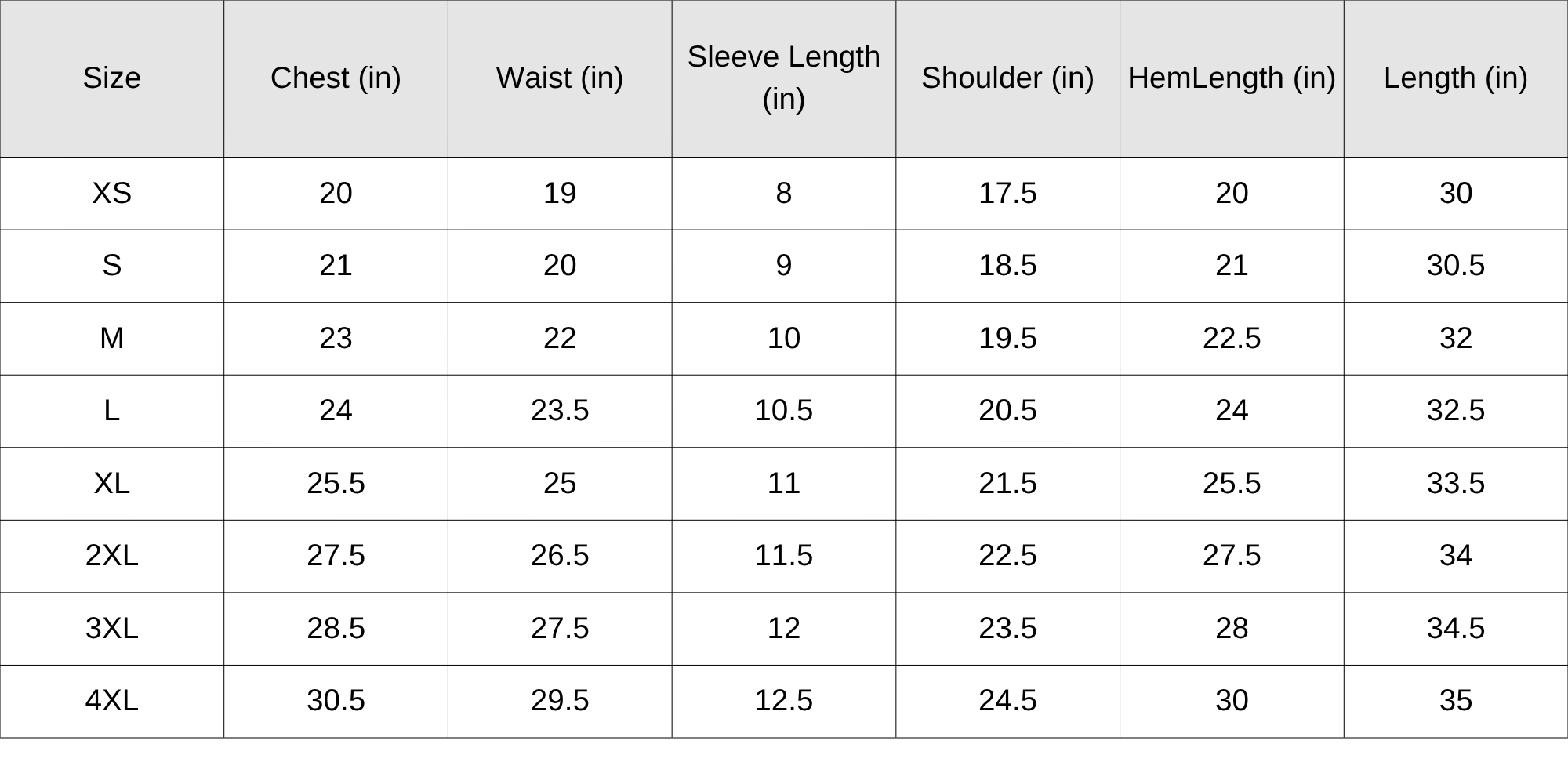 Size Chart
