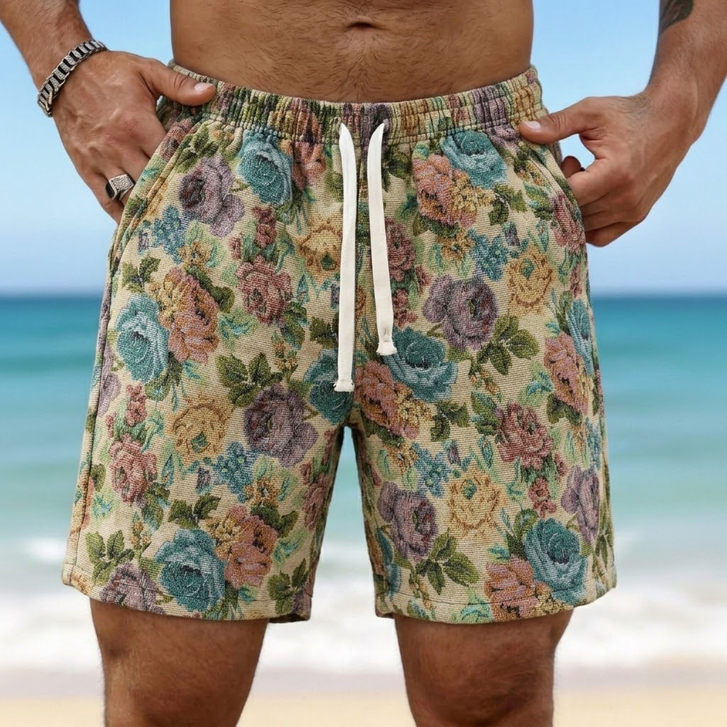 Striped Print Drawstring Casual Vacation Shorts For Men